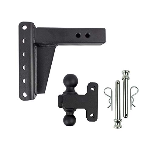 BulletProof Hitches 2.5" Adjustable Heavy Duty (22,000lb Rating) 6" Drop/Rise Trailer Hitch with 2" and 2 5/16" Dual Ball (Black Textured Powder Coat, Solid Steel)