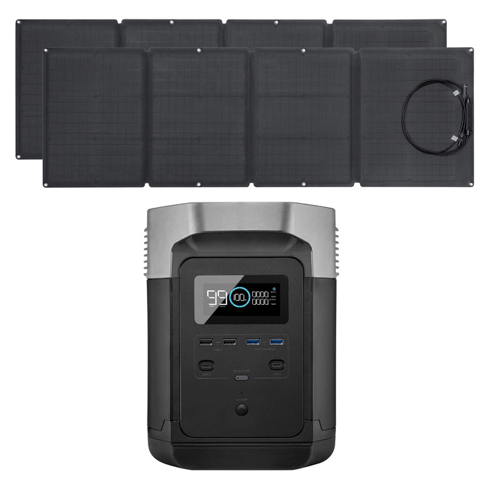 EF ECOFLOW EFDELTA Solar Generator 1260Wh with 2 X 160W Solar Panel, 6 X  1800W (3300W Surge) AC Outlets, Portable Power Station for Outdoors Camping 